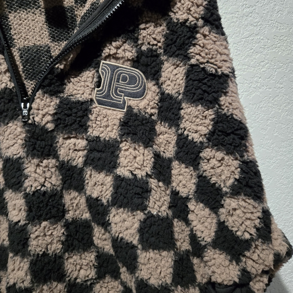 PINK Victoria's Secret Black and Brown Fleece Jacket - Picture 3 of 4
